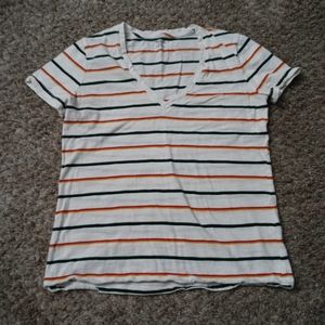 Madewell XS Short Sleeve Striped V-Neck Top